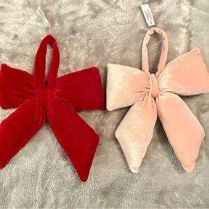Plush red & pink bow ornaments
